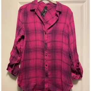 Pink, plaid flannel top
